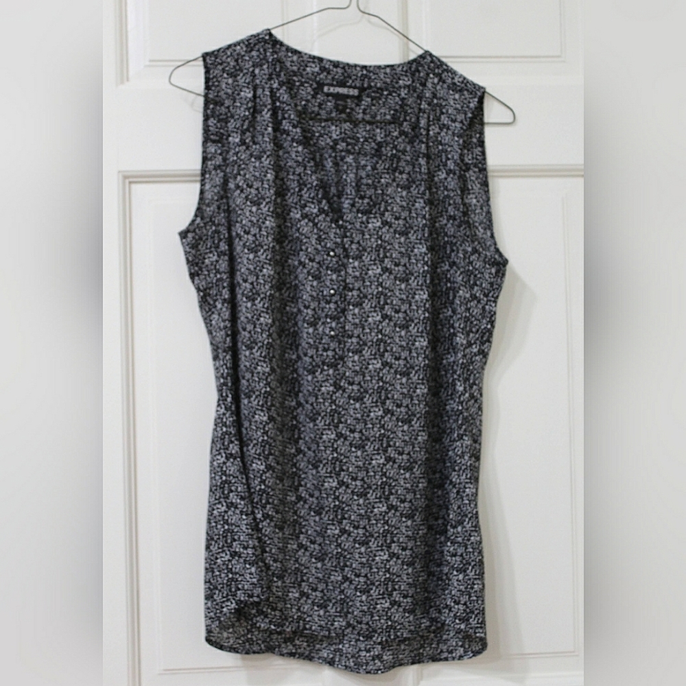 Express Black & White Sleeveless V-Neck Blouse